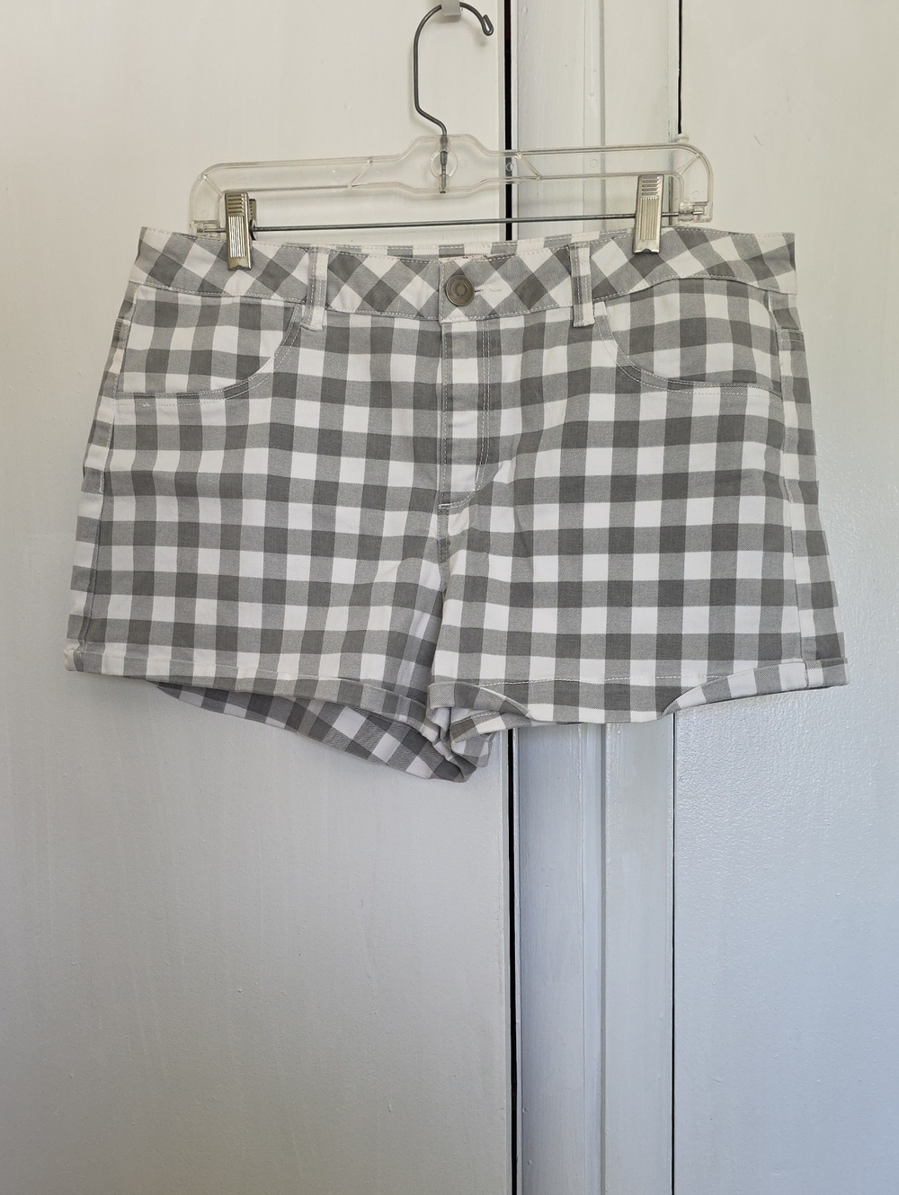 Gray and White Gingham Jean Shorts